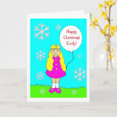 かわいい少女のクリスマス カード (黄色い花)