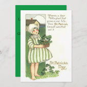 かわいい少女のシャムロックの鉢 招待状 (正面/裏面)