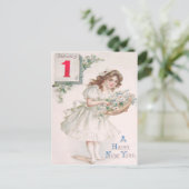 かわいい少女のバスケット 花のデイジー デイジー ポストカード (スタンド正面)