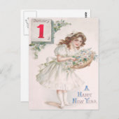 かわいい少女のバスケット 花のデイジー デイジー ポストカード (正面/裏面)