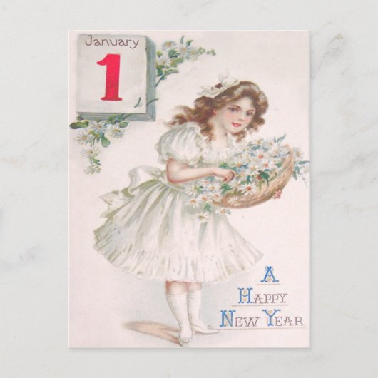 かわいい少女のバスケット 花のデイジー デイジー ポストカード (正面)