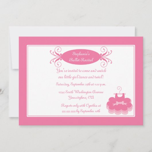かわいい少女のバレエダンス発表会招待状 招待状 (正面)