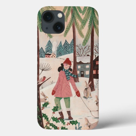 かわいい少女のブランコ ピンク 緑 イラスト Case-Mate iPhoneケース (裏面)