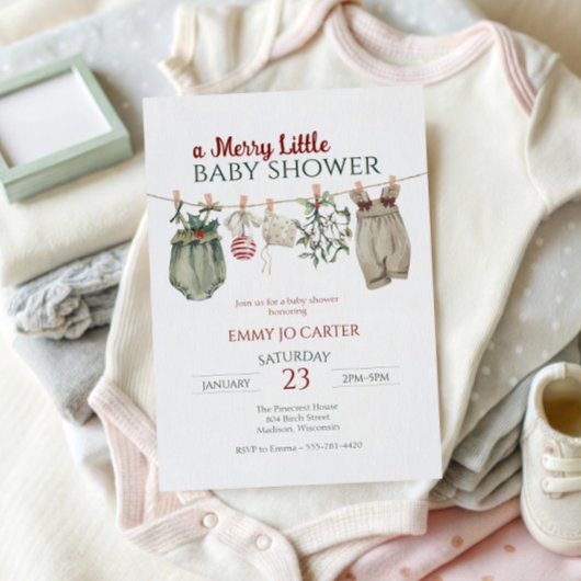 かわいい少女のベビーシャワー クリスマス衣装 招待状