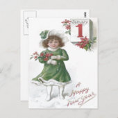 かわいい少女のポインセチア ポストカード (正面/裏面)