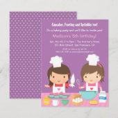 かわいい少女シェフのカップケーキ作り誕生日パーティー 招待状 (正面/裏面)