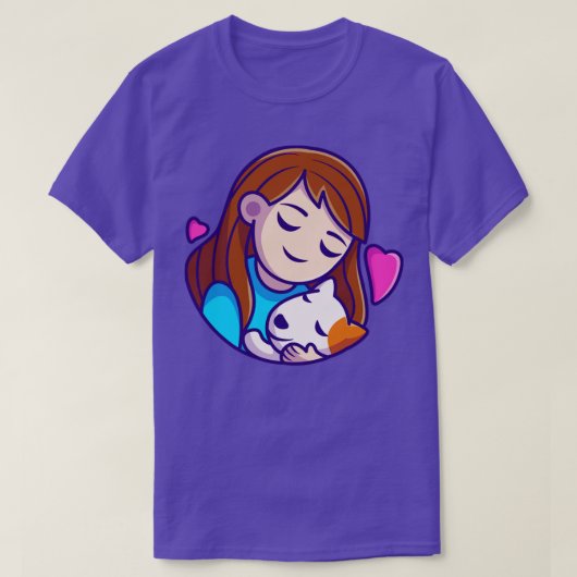 かわいい少女ハグ犬の漫画 Tシャツ (デザイン正面)