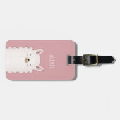 かわいい少女ピンクの幸せなラマ子供の名前面白い動物 ラゲッジタグ (正面横)