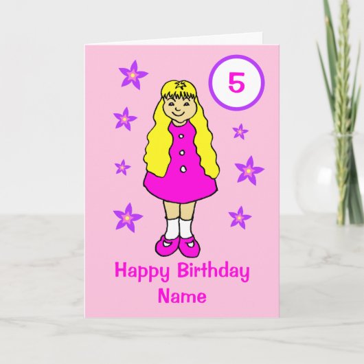 かわいい少女ピンクの星の年齢誕生日 カード (正面)