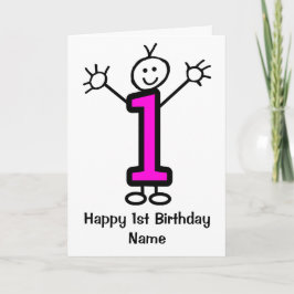 かわいい少女ピンクユーモア漫画1歳誕生日カード カード