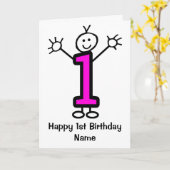 かわいい少女ピンク面白い漫画1歳の誕生日カード カード (黄色い花)