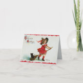 かわいい少女魔女カスタム ヴィンテージ ハロウィン カード (正面)