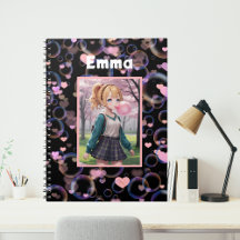 かわいい少女、ピンクのバブルガムを吹く、名前入り