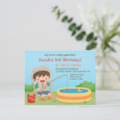 かわいい少年が釣りをする 誕生日パーティー招待状 招待状 (スタンド正面)
