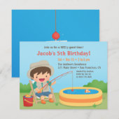かわいい少年が釣りをする 誕生日パーティー招待状 招待状 (正面/裏面)