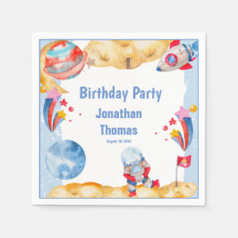 かわいい少年たちブルーレッド宇宙飛行士の惑星 スタンダードカクテルナプキン