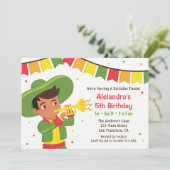 かわいい少年とトランペットのメキシコ·フィエスタ誕生パーティー 招待状 (スタンド正面)