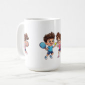 かわいい少年と少女のパデルテニス – F コーヒーマグカップ (正面左)