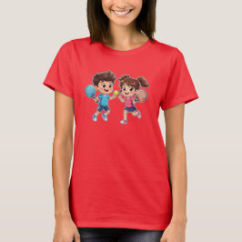 かわいい少年と少女のパデルテニス – F Tシャツ