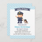 かわいい少年と犬の警察の誕生日パーティー 招待状 (正面/裏面)