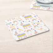 かわいい少年のラマ虹の誕生日パーティー スクエアペーパーコースター (アングル)