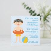 かわいい少年の夏のプールパーティーの誕生日招待状 招待状 (スタンド正面)