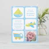 かわいい少年の旅行時間の誕生日パーティーの招待 招待状 (スタンド正面)