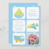 かわいい少年の旅行時間の誕生日パーティーの招待 招待状 (正面/裏面)