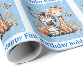 かわいい少年の誕生日名を追加Zoo Animals ラッピングペーパー (ロールコーナー)