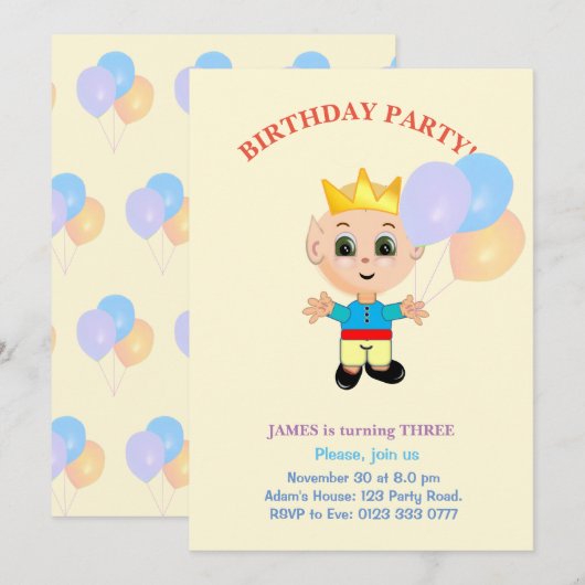 かわいい少年の誕生日招待状 招待状 (正面/裏面)