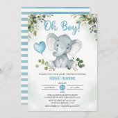 かわいい少年の象の水彩ベビーシャワーインヴィタ 招待状 (正面/裏面)