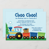 かわいい少年の電車に誕生日パーティーの招待 招待状 (正面/裏面)