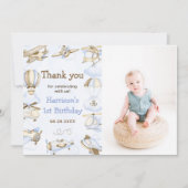 かわいい少年の飛行機のテーマ写真 サンキューカード (正面)