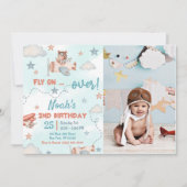 かわいい少年の飛行機をテーマにした2歳の誕生日パーティーの写真 招待状 (正面)