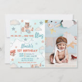 かわいい少年の飛行機テーマ1st誕生日パーティー写真 招待状 (正面)