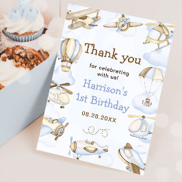 かわいい少年の飛行機テーマ サンキューカード