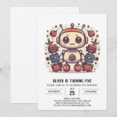 かわいい少年カスタムロボット誕生日 招待状 (正面/裏面)