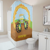 かわいい少年グリーンのモンスタートラックパーソナライズされた シャワーカーテン (インサイチュ)