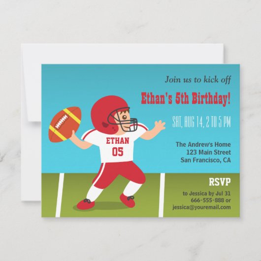かわいい少年サッカーバースデーパーティーの招待状 招待状 (正面)