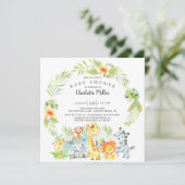 かわいい少年ジャングル動物ベビーシャワー 招待状 (スタンド正面)