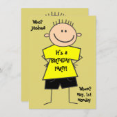 かわいい少年ステッキーフィギュア誕生日招待状 招待状 (正面/裏面)