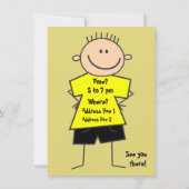 かわいい少年ステッキーフィギュア誕生日招待状 招待状 (裏面)