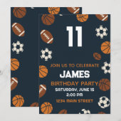 かわいい少年スポーツサッカーバースデーパーティー 招待状 (正面/裏面)