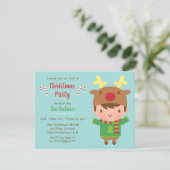 かわいい少年トナカイ帽子のクリスマスパーティー招待状 招待状 (スタンド正面)