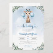 かわいい少年ベビーキリンeucalyptus赤ちゃんシャワー 招待状 (正面/裏面)