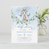 かわいい少年ベビーキリンeucalyptus赤ちゃんシャワー 招待状 (スタンド正面)