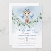 かわいい少年ベビーキリンeucalyptus赤ちゃんシャワー 招待状 (正面/裏面)