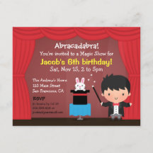 かわいい少年マジシャンのマジック 誕生日パーティー招待状