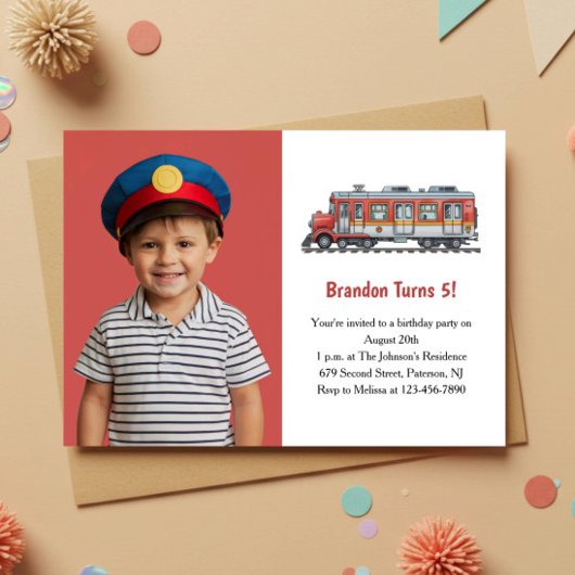 かわいい少年列車フォト子供の誕生日パーティー 招待状