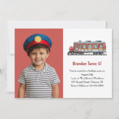 かわいい少年列車フォト子供の誕生日パーティー 招待状 (正面)